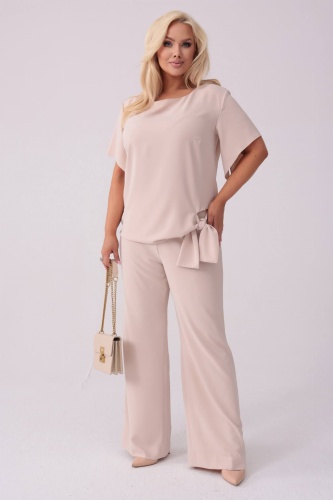 Elegancki beżowy komplet Rosa bluzka i spodnie na wesele PLUS SIZE XXL