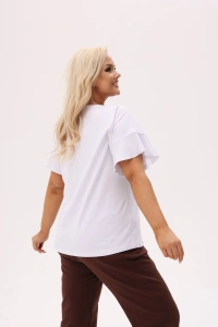 Biała basicowa bluzka Fala z falującym rękawem - 5
