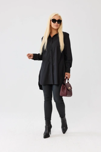 Klasyczna czarna koszula Elena zapinana na guziki, asymetryczny krój PLUS SIZE XXL OVERSIZE