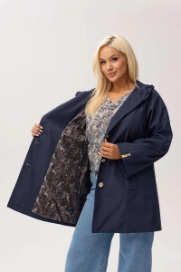 Granatowy przejściowy płaszcz damski Arlene o trapezowym kroju z kapturem - 4