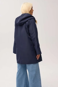 Granatowy przejściowy płaszcz damski Arlene o trapezowym kroju z kapturem - 8