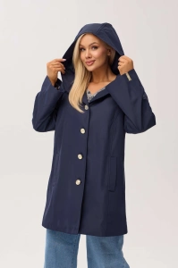 Granatowy przejściowy płaszcz damski Arlene o trapezowym kroju z kapturem - 2