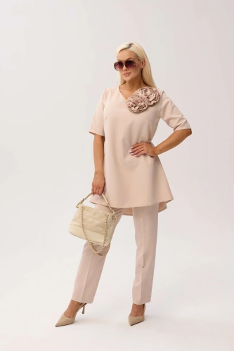 Beżowy komplet Violetta - elegancja w nowoczesnym wydaniu PLUS SIZE XXL OVERSIZE WIOSNA