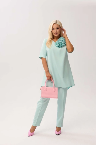 Elegancki komplet Violetta w miętowym kolorze - elegancja w nowoczesnym wydaniu PLUS SIZE XXL OVERSIZE WIOSNA