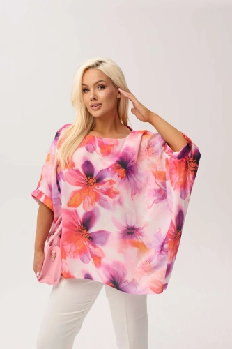 Kimonowa bluzka Gaba w romantyczny print kwiatów PLUS SIZE XXL OVERSIZE WIOSNA