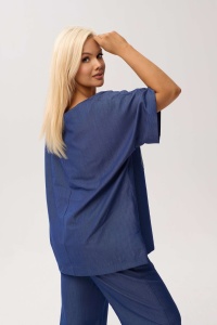 Oversize denimowa bluzka Leo z aplikacją - 3