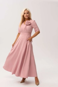 Sukienka MAXI Mirabella w odcieniu pudrowego różu z delikatną poświatą srebra - 1