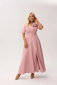 Sukienka MAXI Mirabella w odcieniu pudrowego różu z delikatną poświatą srebra - 3