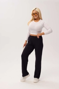 Czarne spodnie bambusowe Marlene z prostą nogawką - 3