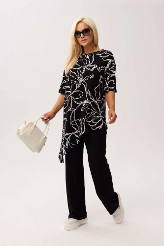 Wiskozowa tunika asymetryczna Capri Mono w czarno-biały wzór OVERSIZE PLUS SIZE XXL WIOSNA LATO