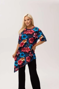Wiskozowa tunika asymetryczna Capri Hibiscus w print w hibiskusy - 3