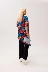 Wiskozowa tunika asymetryczna Capri Hibiscus w print w hibiskusy - 4