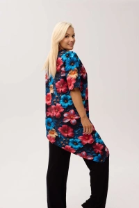 Wiskozowa tunika asymetryczna Capri Hibiscus w print w hibiskusy - 5