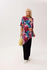 Wiskozowa tunika asymetryczna Capri Peony w print w piwonie - 5