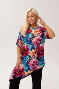 Wiskozowa tunika asymetryczna Capri Peony w print w piwonie - 3