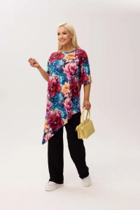 Wiskozowa tunika asymetryczna Capri Peony w print w piwonie - 2