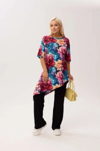 Wiskozowa tunika asymetryczna Capri Peony w print w piwonie - 4