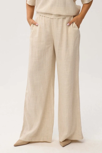 Przewiewne spodnie Santorini Beige z domieszką lnu PLUS SIZE OVERSIZE XXL WIOSNA LATO