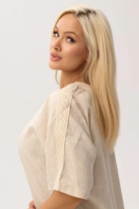 Przewiewna bluzka Santorini Beige z domieszką lnu - 3