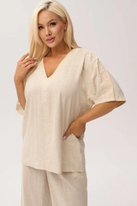 Przewiewna bluzka Santorini Beige z domieszką lnu - 4