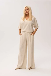 Przewiewna bluzka Santorini Beige z domieszką lnu - 2
