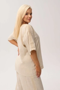 Przewiewna bluzka Santorini Beige z domieszką lnu - 5