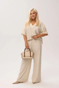 Przewiewna bluzka Santorini Beige z domieszką lnu - 7