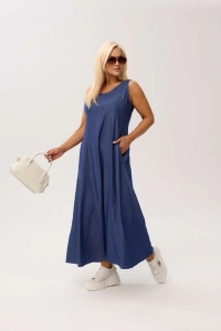 Sukienka denimowa Tessa MAXI – lekko taliowana, z kieszeniami - 4