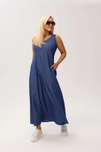 Sukienka denimowa Tessa MAXI – lekko taliowana, z kieszeniami - 5