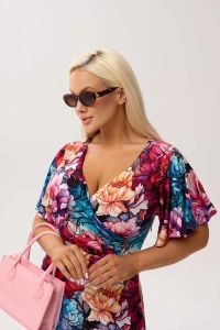 Sukienka kopertowa Valencia Peony MAXI z falującym rękawem i kobiecym dekoltem - 2