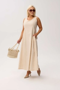 Elegancka sukienka Sevilla Beige MAXI bez rękawów, z kieszeniami i kwiatowym printem - 4