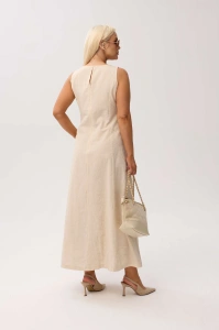 Elegancka sukienka Sevilla Beige MAXI bez rękawów, z kieszeniami i kwiatowym printem - 5
