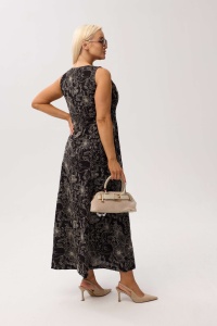 Elegancka sukienka Sevilla Black MAXI bez rękawów, z kieszeniami i kwiatowym printem - 5