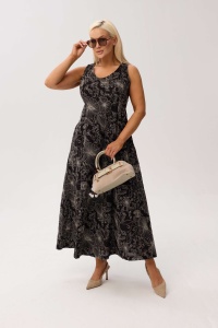 Elegancka sukienka Sevilla Black MAXI bez rękawów, z kieszeniami i kwiatowym printem - 3