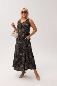 Elegancka sukienka Sevilla Black MAXI bez rękawów, z kieszeniami i kwiatowym printem - 4
