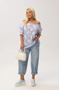 Kobieca bluzka hiszpanka Marbella Blue w kwiaty - 2