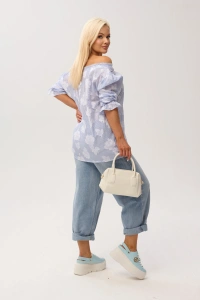 Kobieca bluzka hiszpanka Marbella Blue w kwiaty - 8