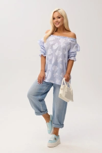 Kobieca bluzka hiszpanka Marbella Blue w kwiaty - 5