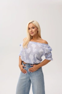 Kobieca bluzka hiszpanka Marbella Blue w kwiaty - 6