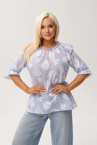Kobieca bluzka hiszpanka Marbella Blue w kwiaty OVERSIZE PLUS SIZE WIOSNA LATO