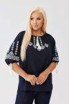 Elegancka granatowa bluzka z haftem - żorżeta OVERSIZE PLUS SIZE WIOSNA LATO