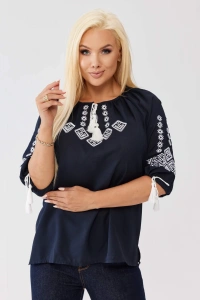 Elegancka granatowa bluzka z haftem - żorżeta - 3