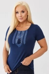 Bawełniana granatowa bluzka z haftem przy dekolcie OVERSIZE PLUS SIZE WIOSNA LATO