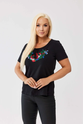 Czarna bawełniana bluzka z haftem kwiatowym OVERSIZE PLUS SIZE WIOSNA LATO