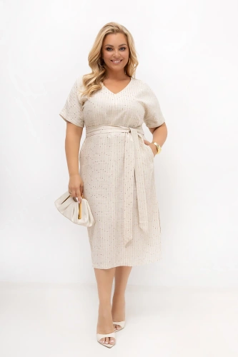 Sukienka lniano-bawełniana z cekinami Cama z paskiem | PLUS SIZE OVERSIZE LATO