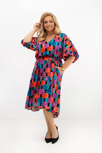 Sukienka Arie w kolorowe koła z paskiem | 100% wiskoza | OVERSIZE PLUS SIZE LATO
