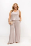 Elegancki komplet damski połyskujący Asteria: top i szerokie spodnie z lurexu | PLUS SIZE OVERSIZE LATO NA WESELE