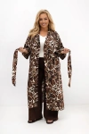 Kimono damskie Adele we wzór brązowych kwiatów | 100% wiskoza | PLUS SIZE OVERSIZE LATO