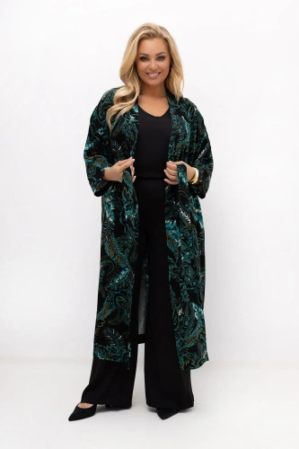 Kimono damskie Adele we wzór zielonych liści paisley | 100% wiskoza | PLUS SIZE OVERSIZE LATO
