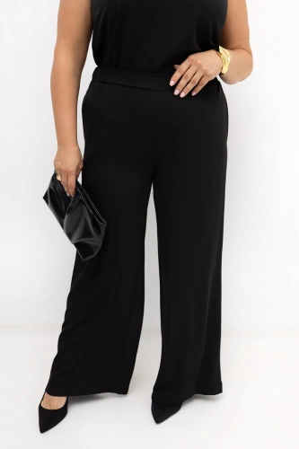 Czarne eleganckie spodnie damskie Elisa z prostą nogawką | PLUS SIZE OVERSIZE LATO